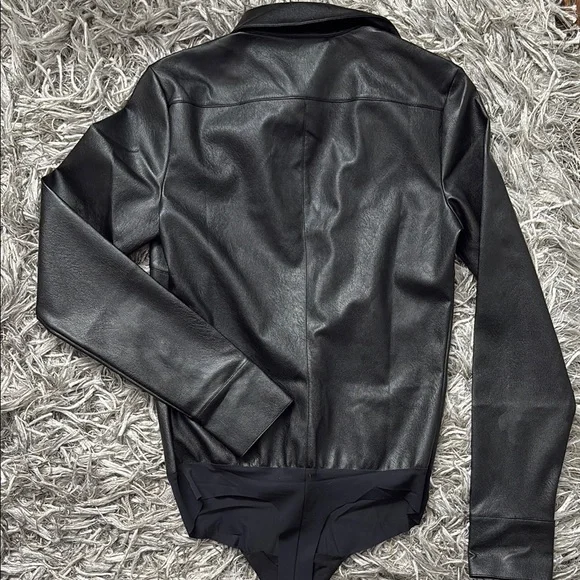Commando Lightweight Faux Black Button Down Leather bodysuit Size Small - Picture 9 of 14